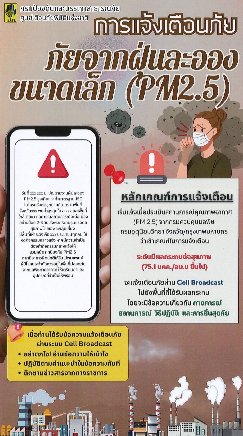 ประชาสัมพันธ์ สร้างการรับรู้และความเข้าใจการใช้งานระบบแจ้งเตือนภัย ผ่านสัญญาณโทรศัพท์เคลื่อนที่ ( Cell Broadcast )