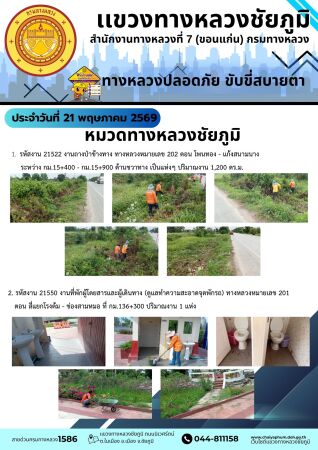 ทางหลวงปลอดภัยขับขี่สบายตา ประจำวันที่ 21 พฤษภาคม 2569