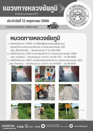 ทางหลวงปลอดภัยขับขี่สบายตา ประจำวันที่ 12 พฤษภาคม 2569