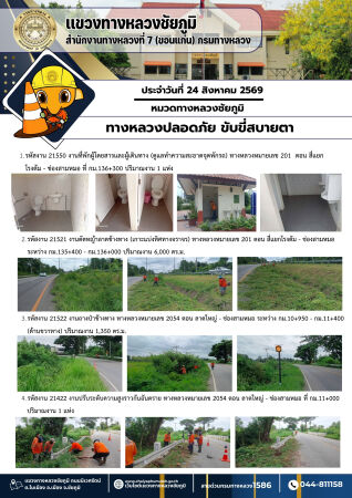 ทางหลวงปลอดภัยขับขี่สบายตา ประจำวันที่ 24 สิงหาคม 2569