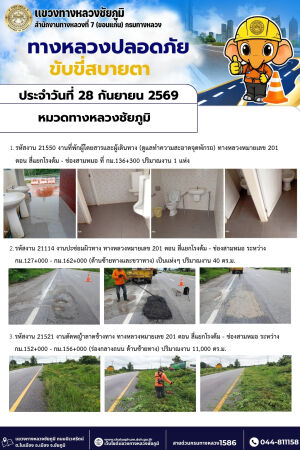 ทางหลวงปลอดภัยขับขี่สบายตา ประจำวันที่ 28 กันยายน 2569